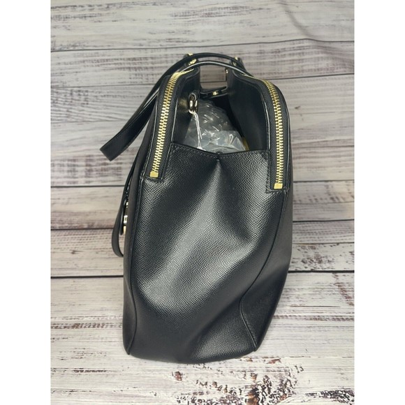 Michael Kors Houston Double Zip Crossgrain Leather Satchel NWOT Black Gold Color - Picture 9 of 16